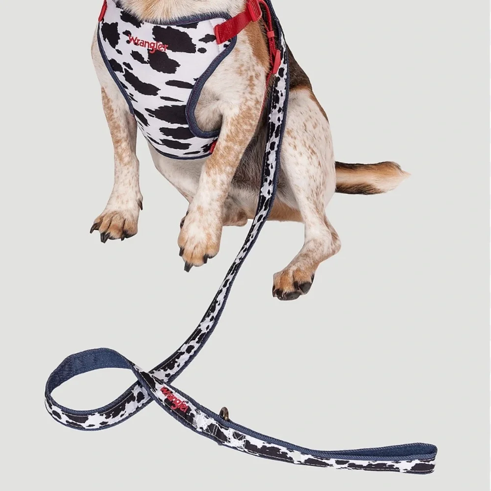 Wrangler XSmall/Small Dog Overlay Leash in Cow Print black white denim blue NWT